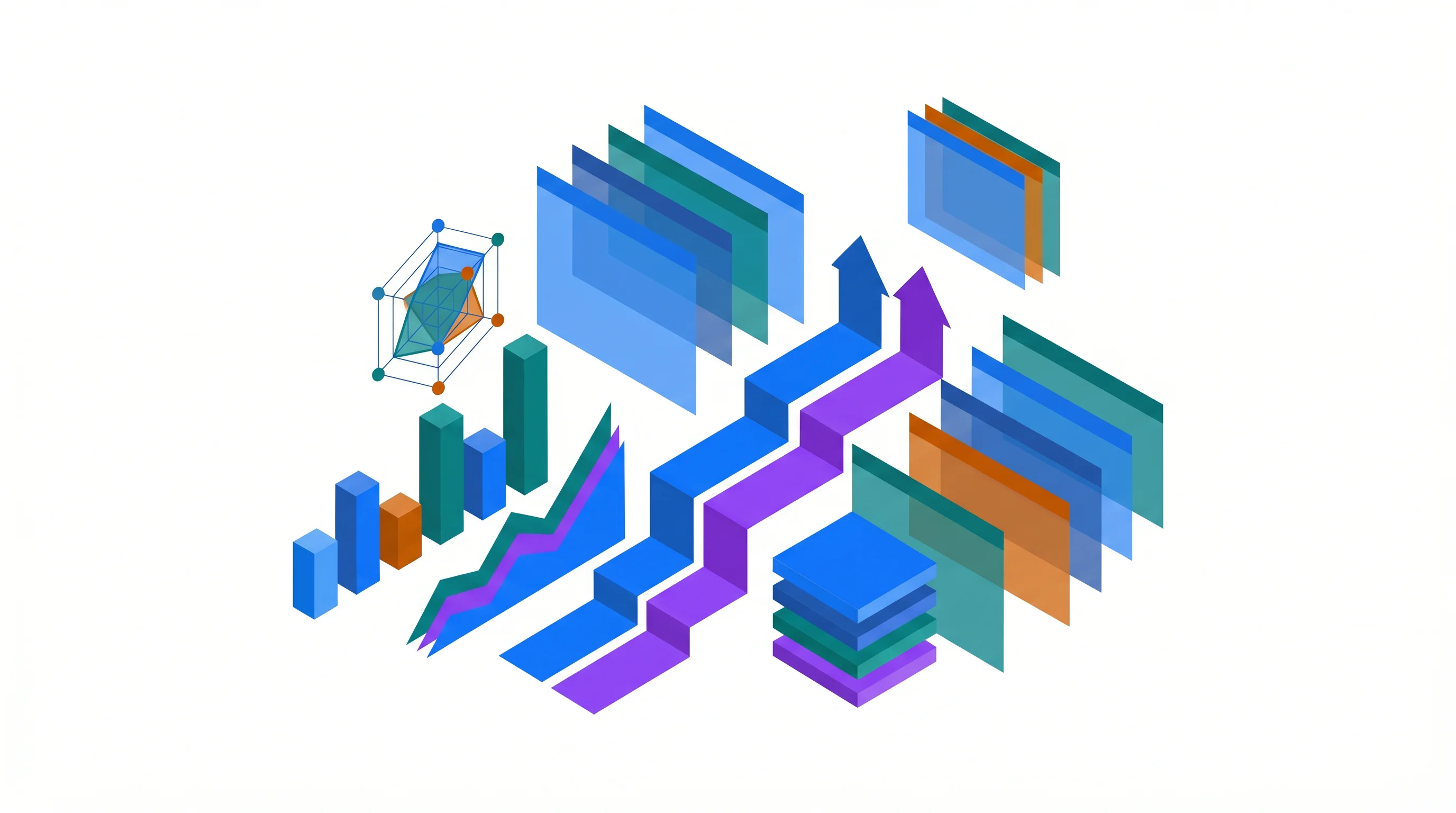 学習データの可視化、チャート、進捗を象徴する抽象的なイラスト